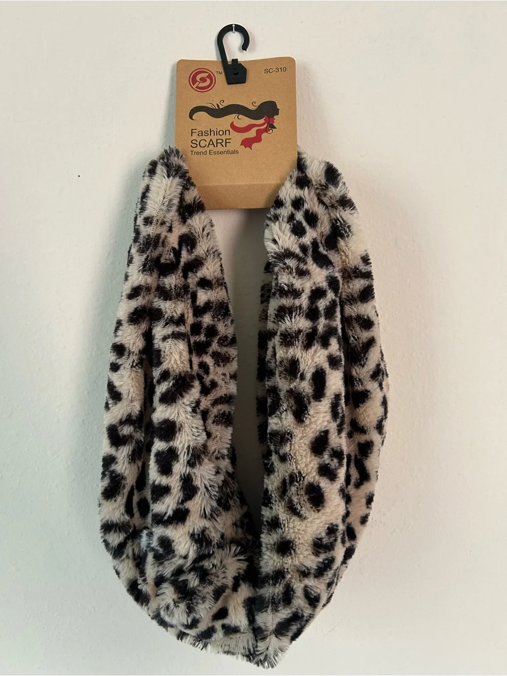Essentials Faux Fur Leopard Infinity Scarf - Black & Cream